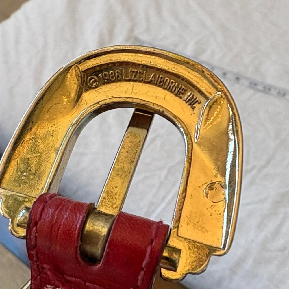 Liz Claiborne Vintage Leather Red Belt with Gold Buckle Women Large - Picture 7 of 7
